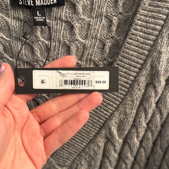 NWT STEVE MADDEN Gray Cable Knit Sweater Dress - L - Picture 5 of 9